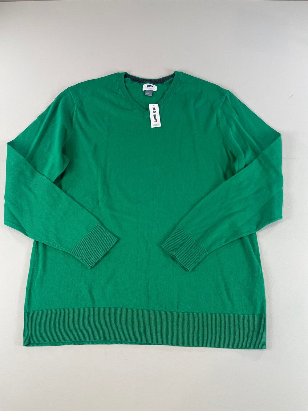 Old Navy Sweater Size L Green Cotton V Neck Knit Long Sleeve Mens NWT